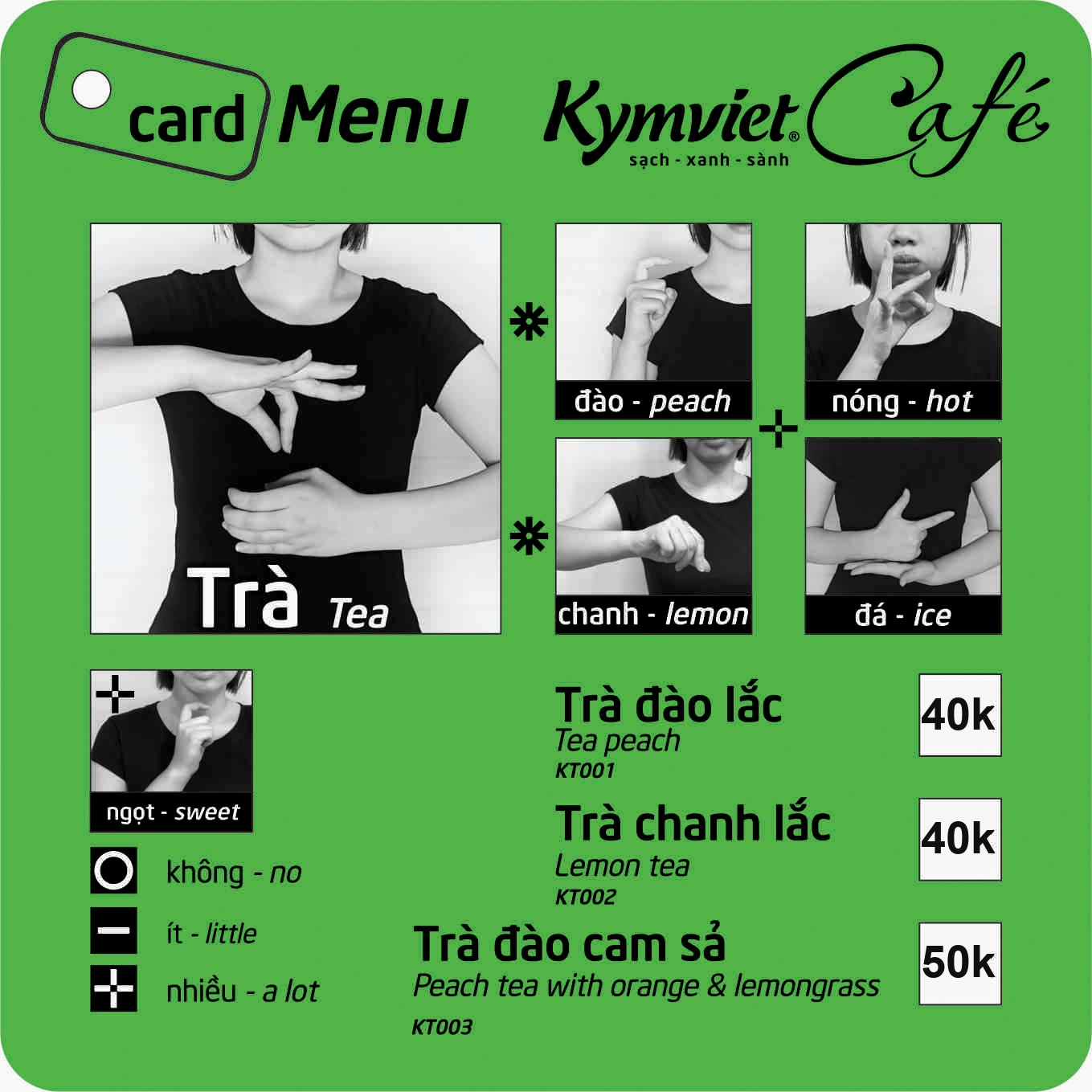 Trà đào · chanh 40k · cam sả 50k